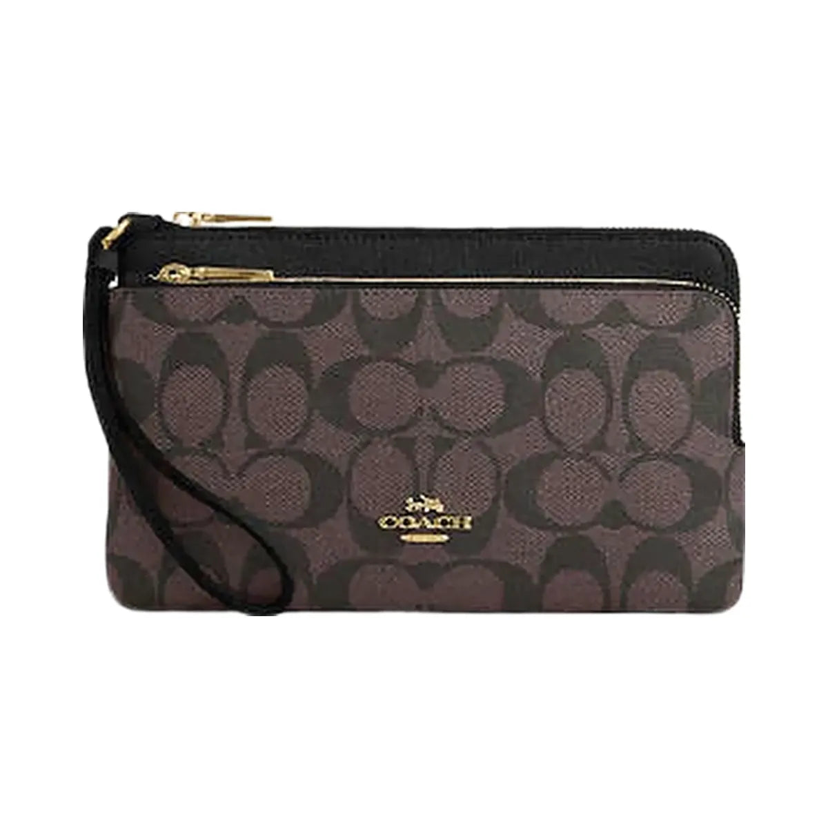 Coach Double Zip Wallet In Signature Canvas Signature Canvas-Gold-Brown Black