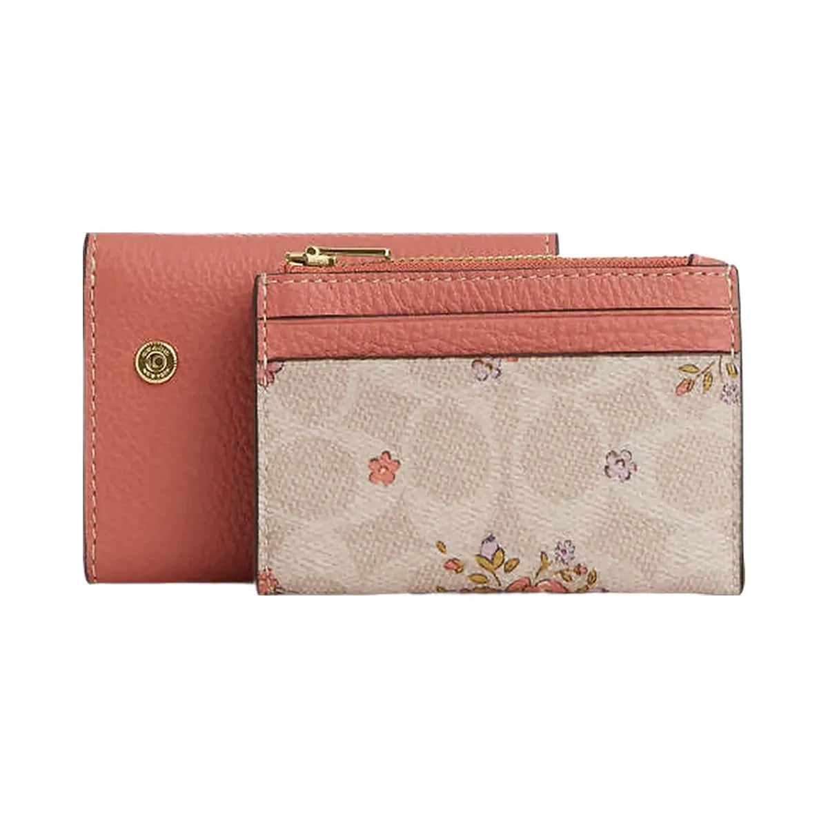 Coach Card Holder Wallet In Signature Canvas With Floral Print Gold-Sand Multi