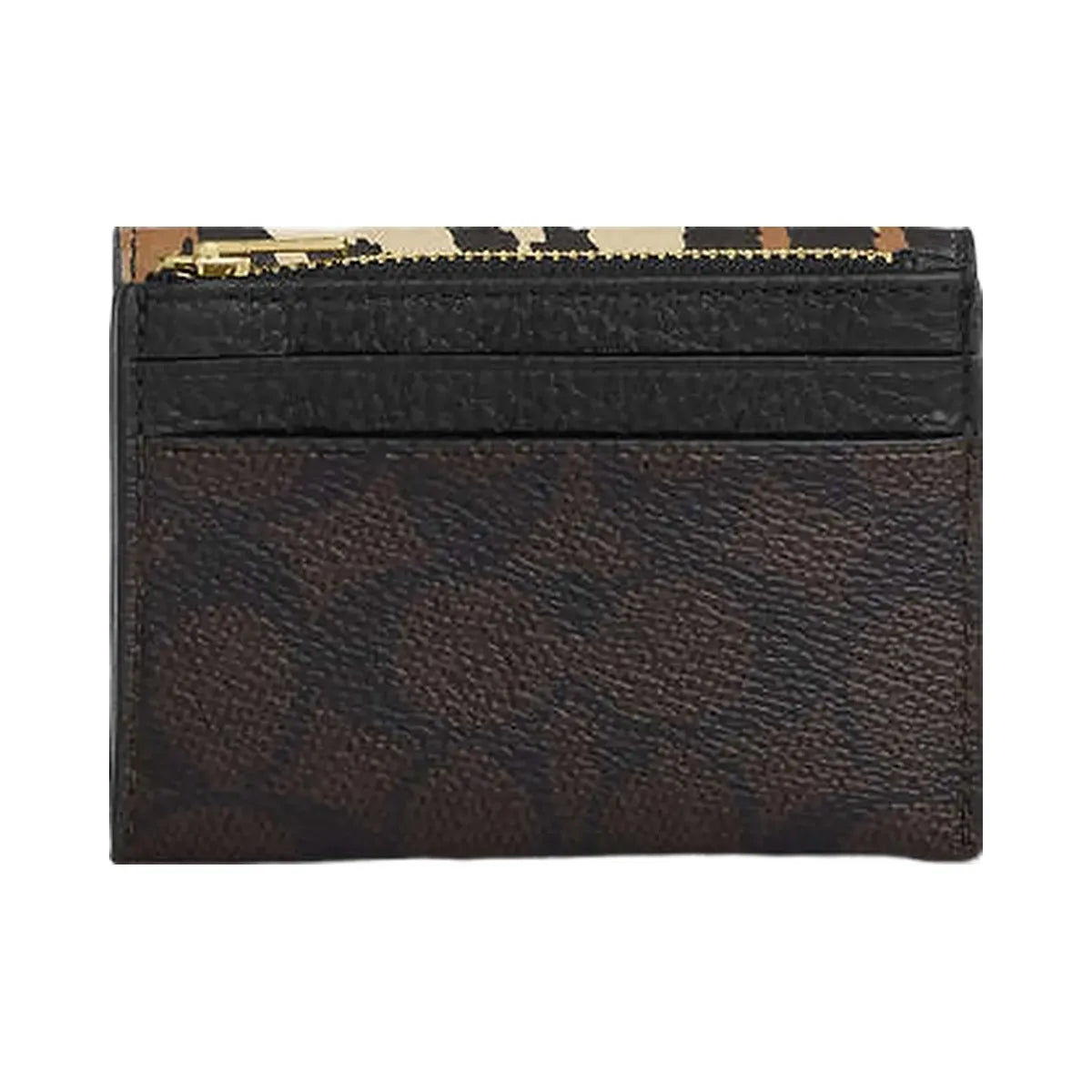 Coach Card Holder Wallet With Leopard Print And Signature Canvas Pebbled Leather-Im-Walnut-Leopard Multi