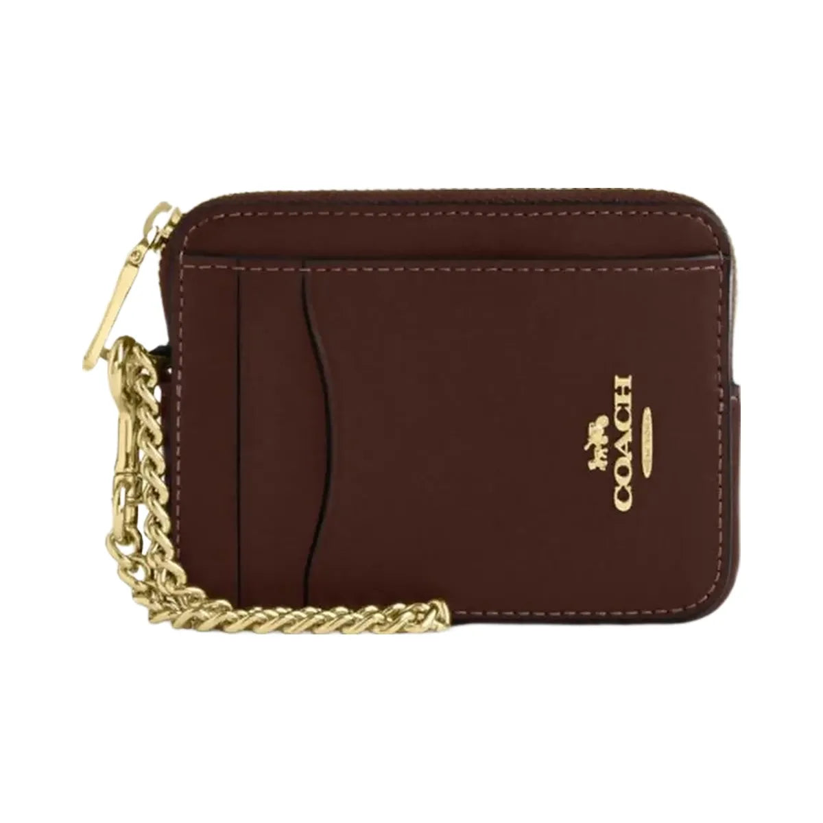 Coach Zip Card Case Calf Leather-Gold-Maple