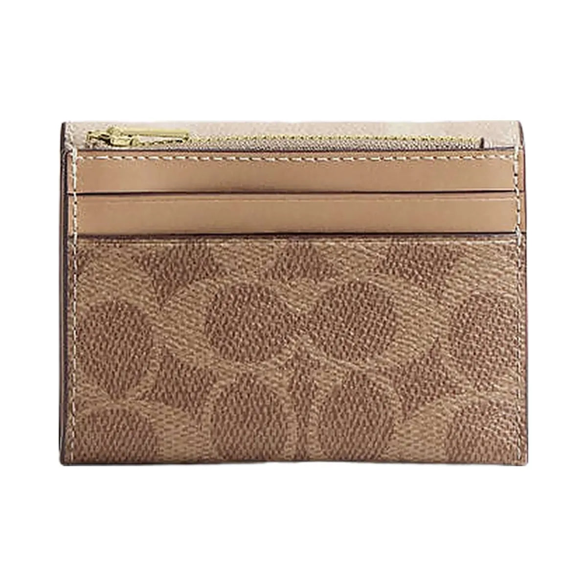 Coach Card Holder Wallet In Blocked Signature Canvas Signature Canvas-Gold-Sand-Tan