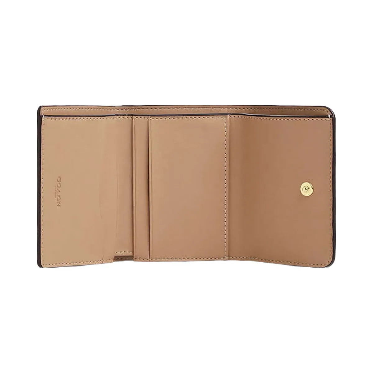 Coach Card Holder Wallet In Blocked Signature Canvas Signature Canvas-Gold-Sand-Tan
