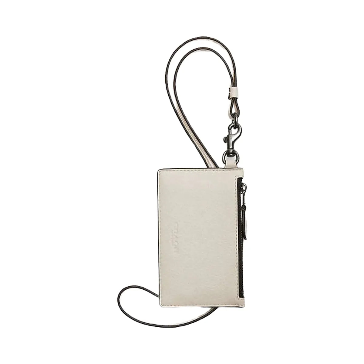 Coach Zip Lanyard Card Case Pebbled Leather-Gunmetal-Chalk