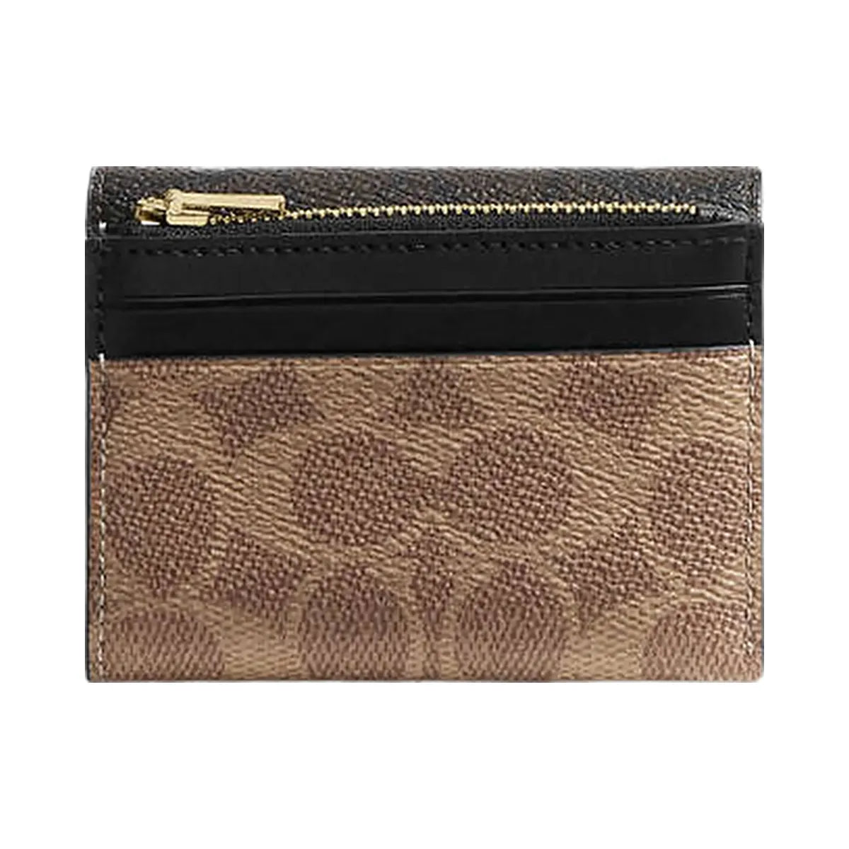 Coach Card Holder Wallet In Blocked Signature Canvas Signature Canvas-Gold-Walnut-Tan