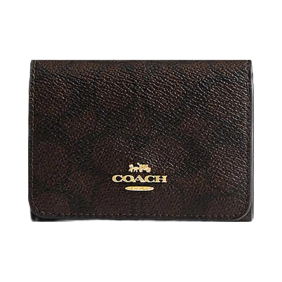 Coach Card Holder Wallet In Blocked Signature Canvas Signature Canvas-Gold-Walnut-Tan