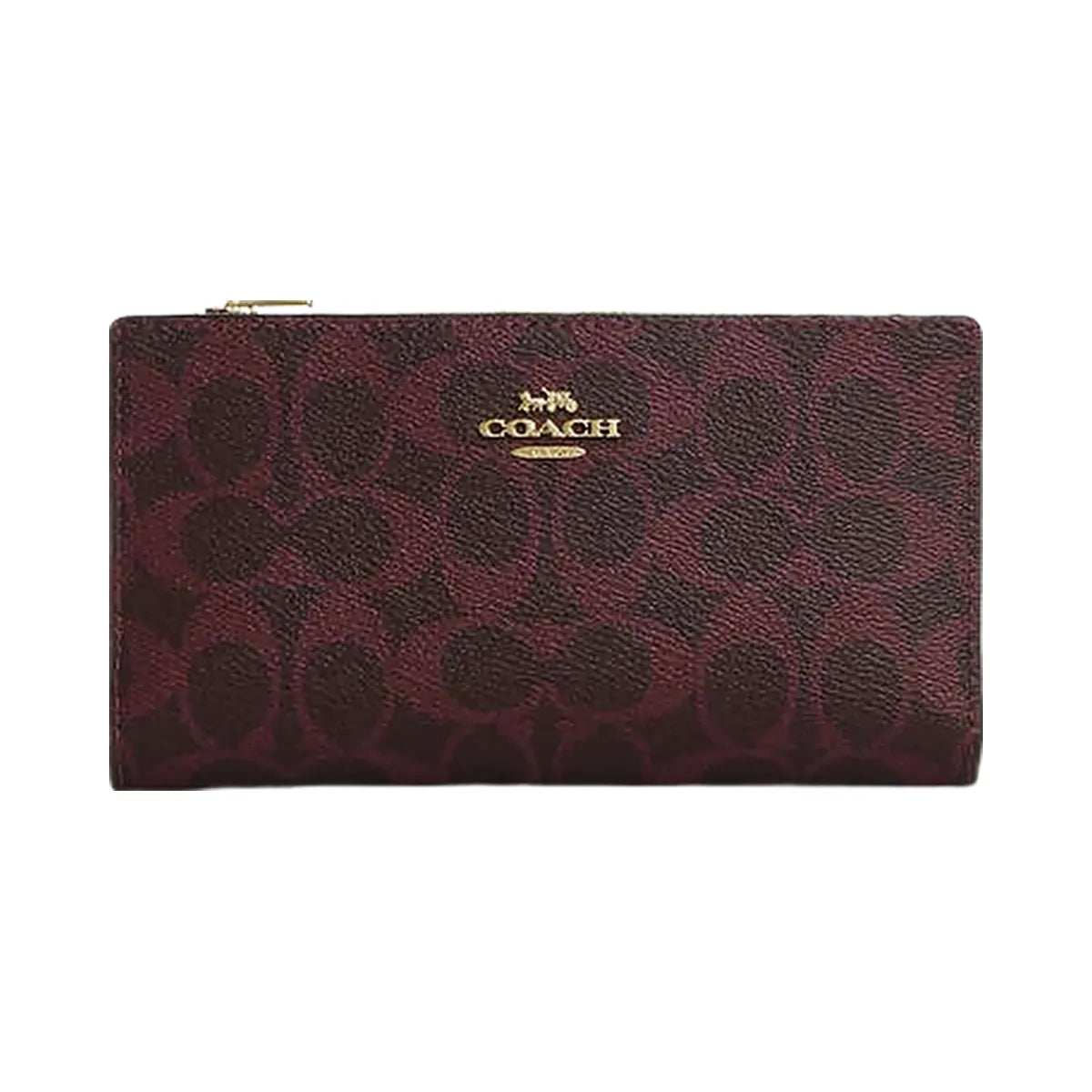 Coach Slim Zip Wallet In Signature Canvas Signature Canvas-Im-Black Currant