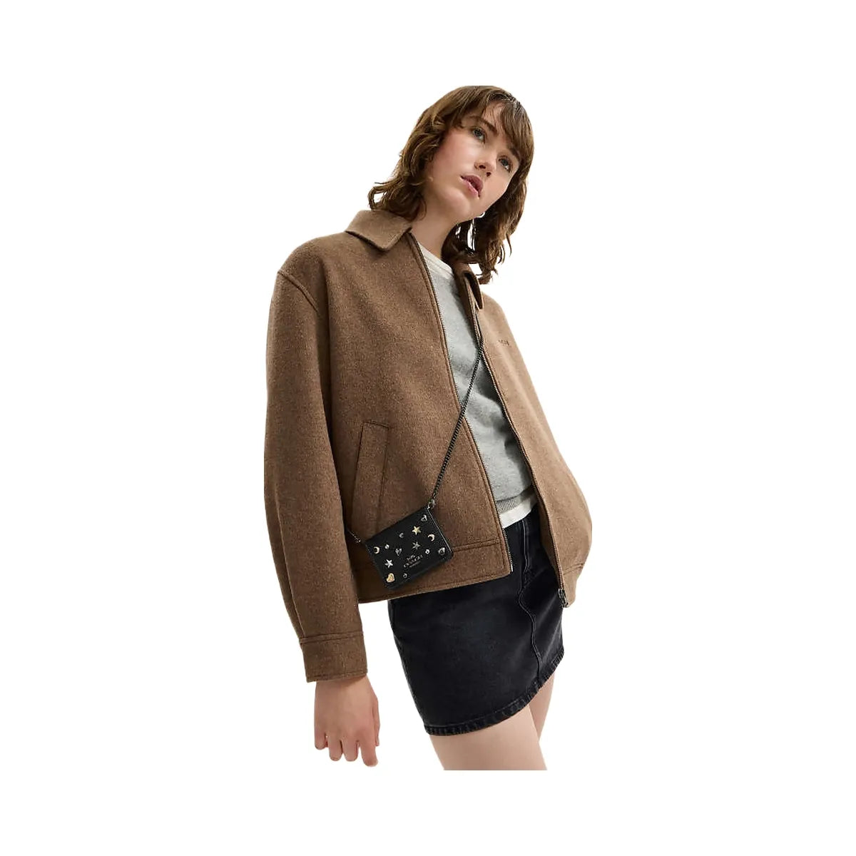 Coach Mini Wallet On A Chain With Rivets Pebbled Leather-Gunmetal-Black Multi
