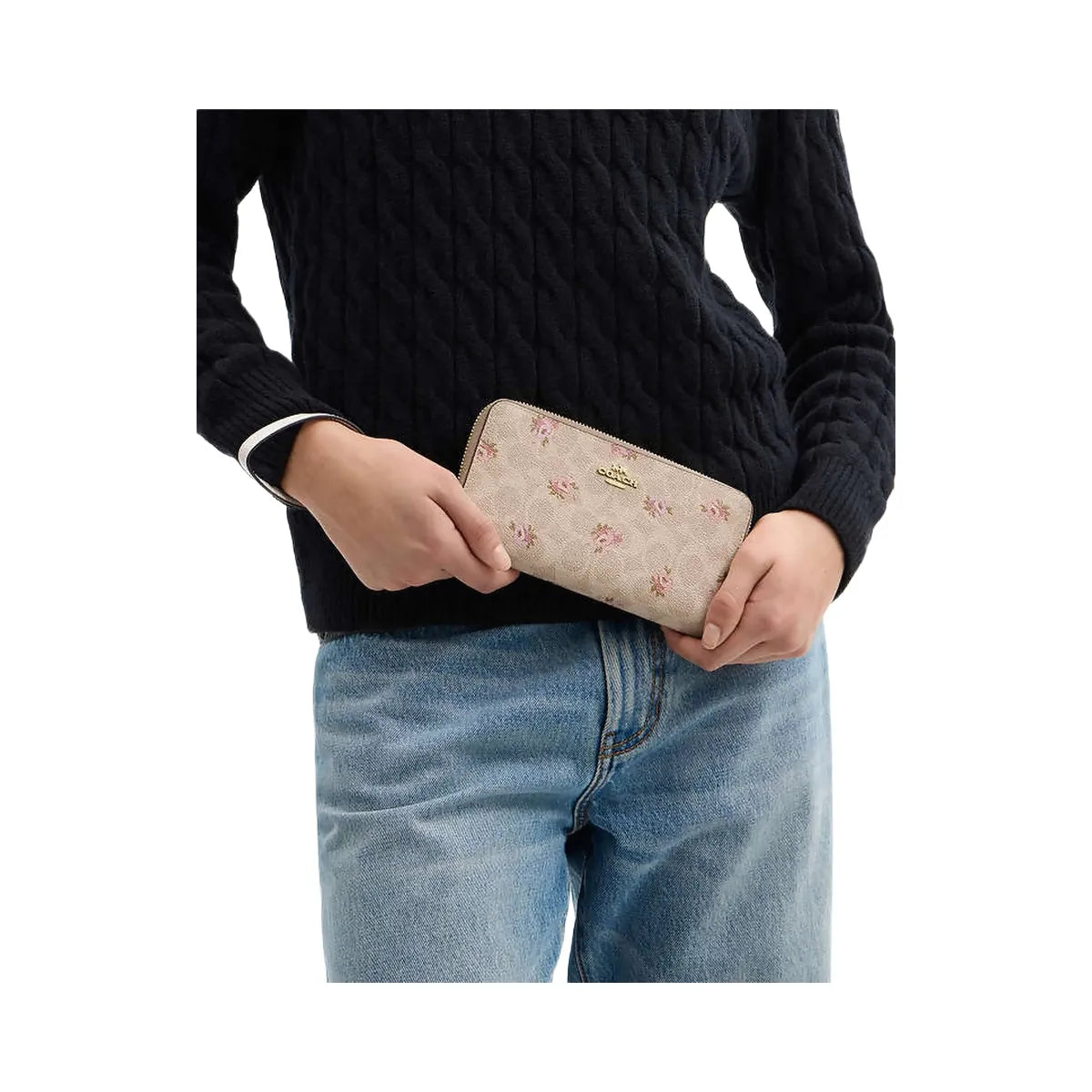 Coach Long Zip Around Wallet In Signature Canvas With Floral Print Gold-Sand Multi