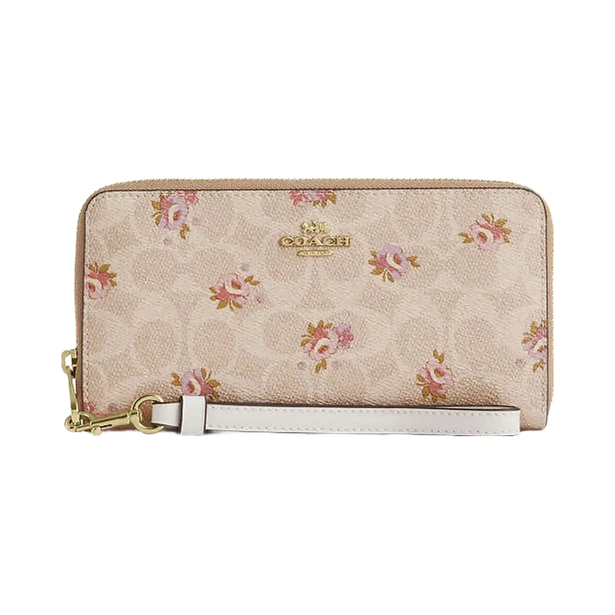 Coach Long Zip Around Wallet In Signature Canvas With Floral Print Gold-Sand Multi