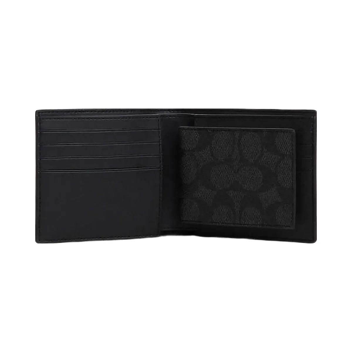 Coach Boxed 3 In 1 Wallet Gift Set In Signature Canvas Signature Canvas-Gunmetal-Charcoal-Black