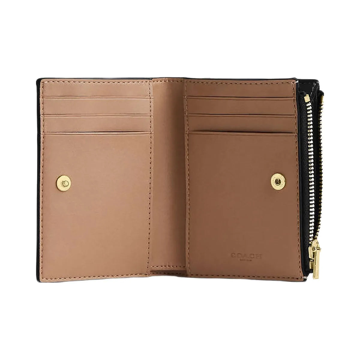 Coach Bifold Wallet In Signature Canvas Signature Canvas-Gold-Walnut-Black