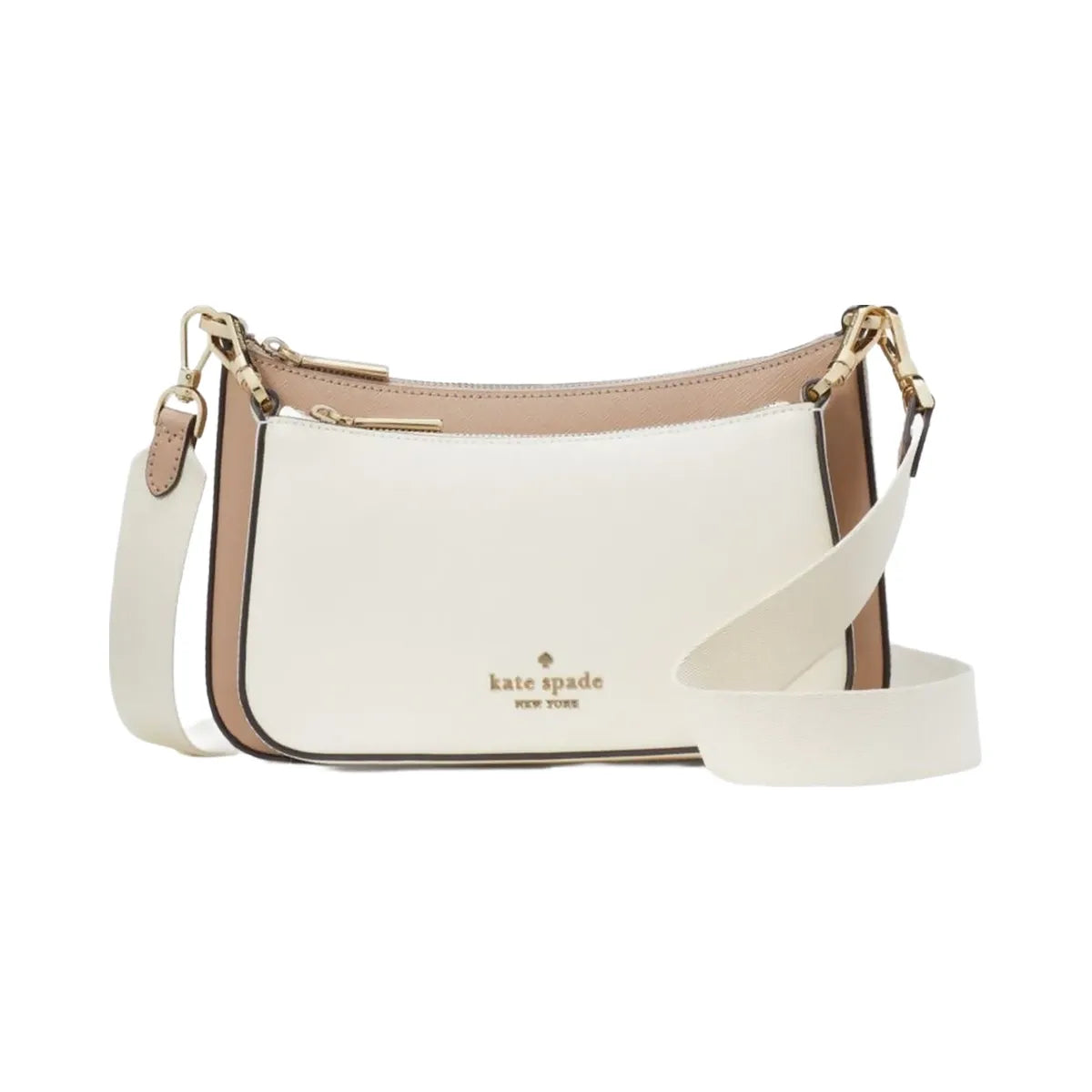Kate Spade Duet Colorblock Saffiano Leather Small Crossbody Toasted Hazelnut Multi