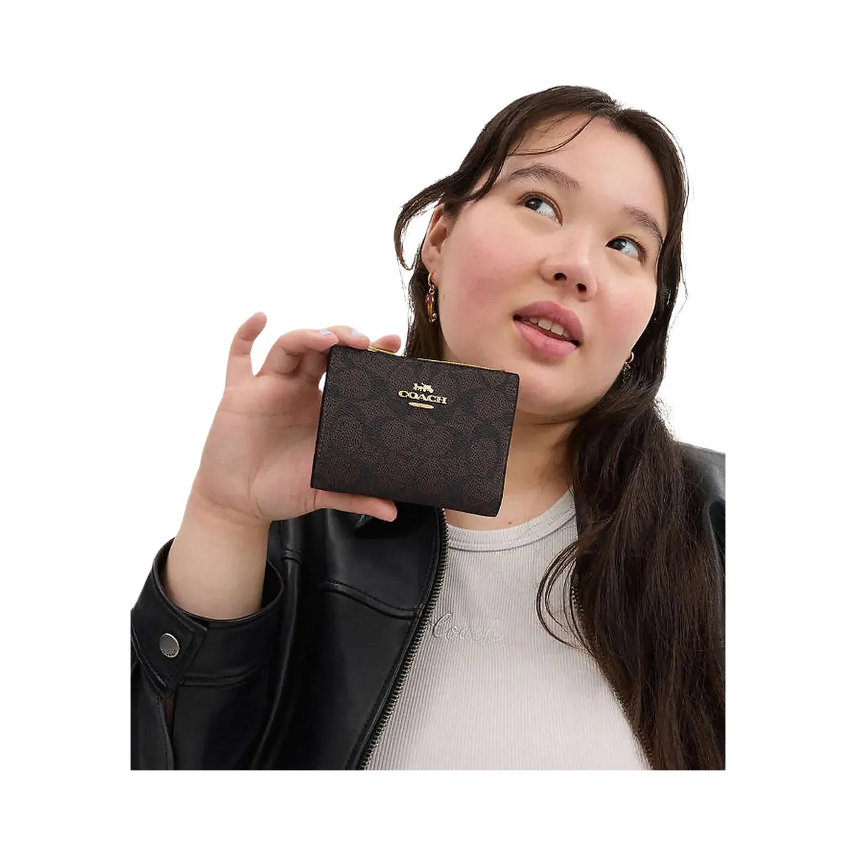 Coach Bifold Wallet In Signature Canvas Signature Canvas-Gold-Walnut-Black