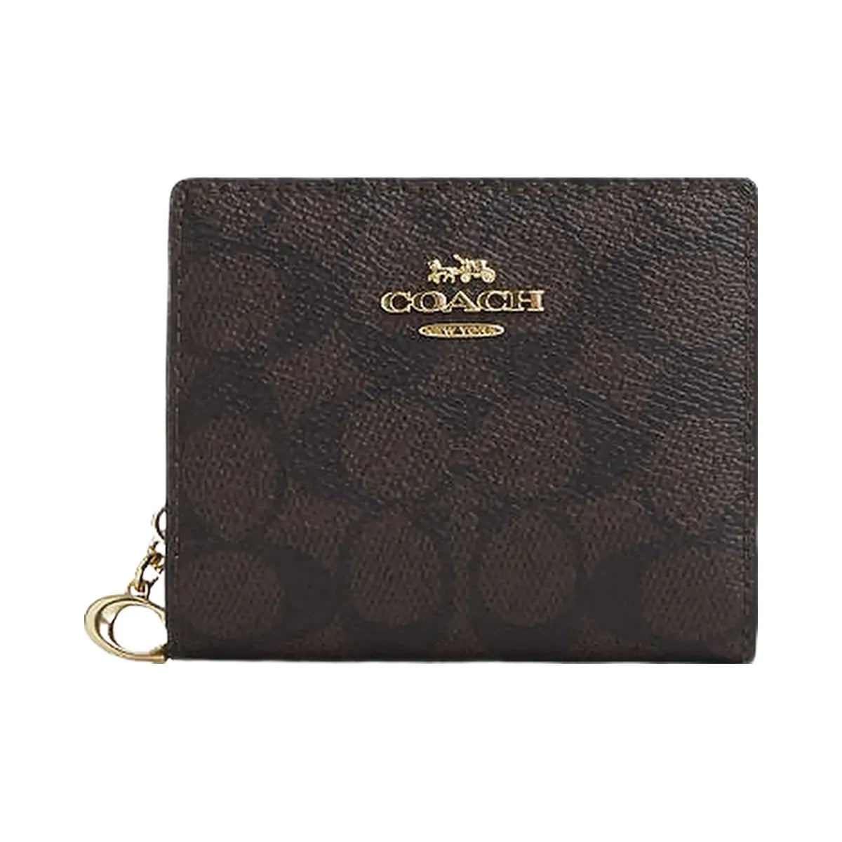 Coach Snap Wallet In Signature Canvas Signature Canvas-Gold-Walnut-Black