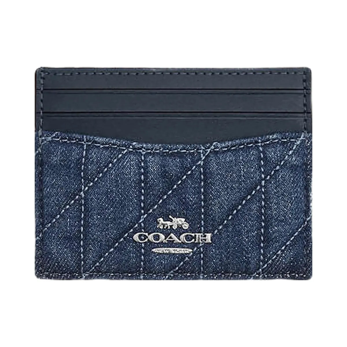 Coach Slim Id Card Case With Quilting Denim-Silver-Denim