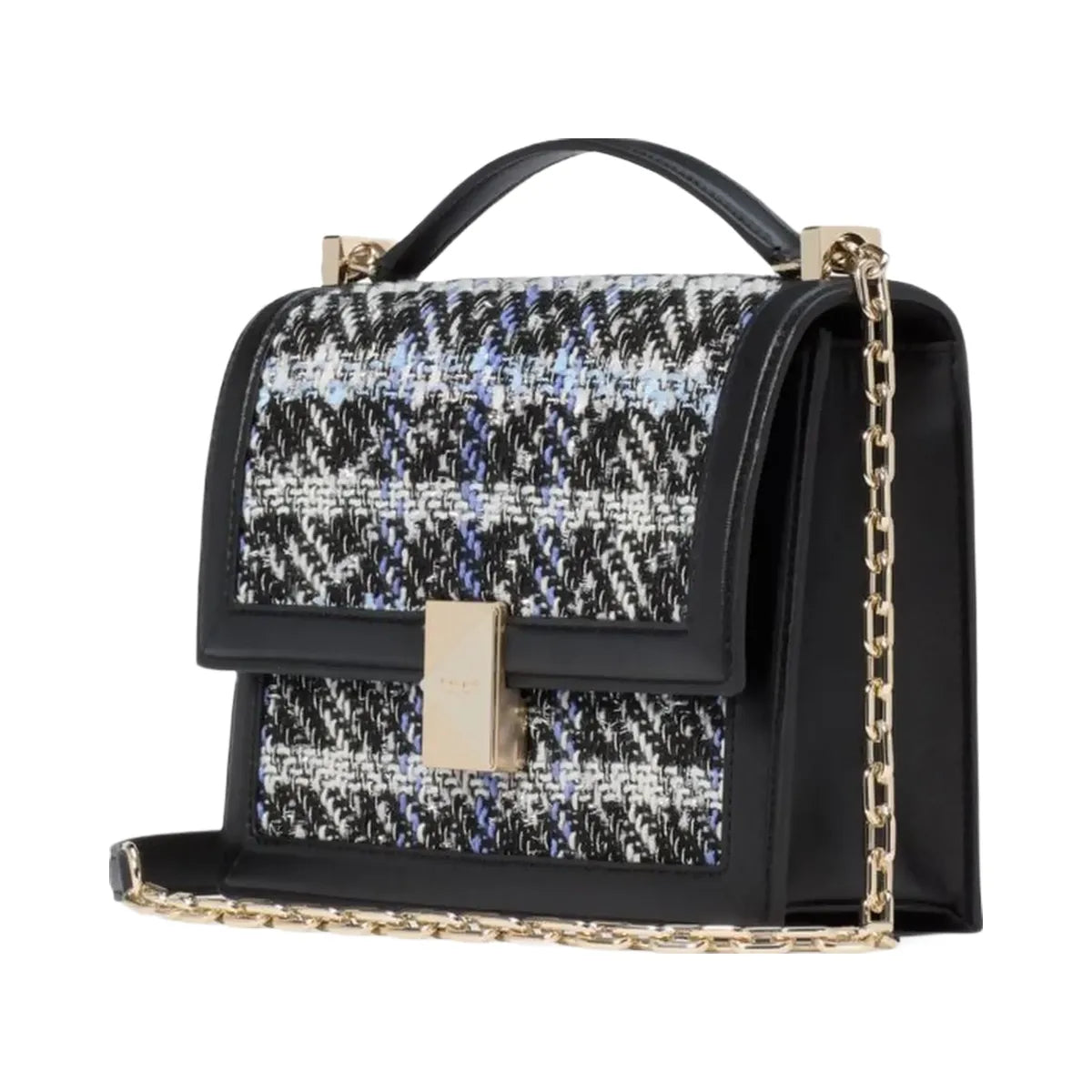 Kate Spade Deco Plaid Tweed Chain Shoulder Bag Black Multi