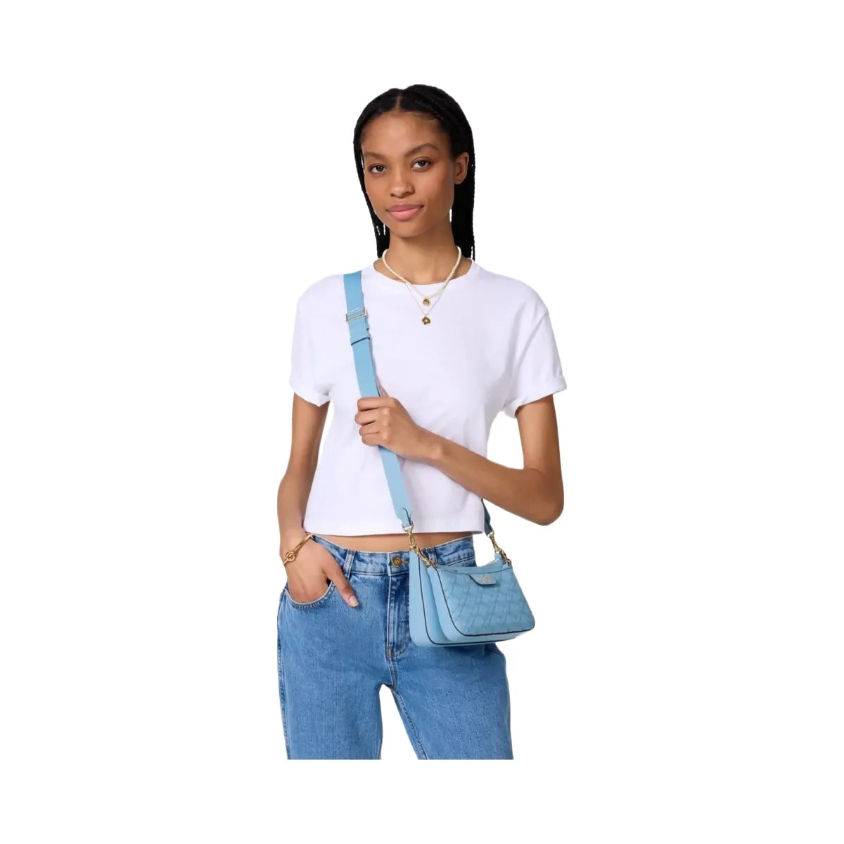 Kate Spade Duet Woven Leather Crossbody Montauk Blue