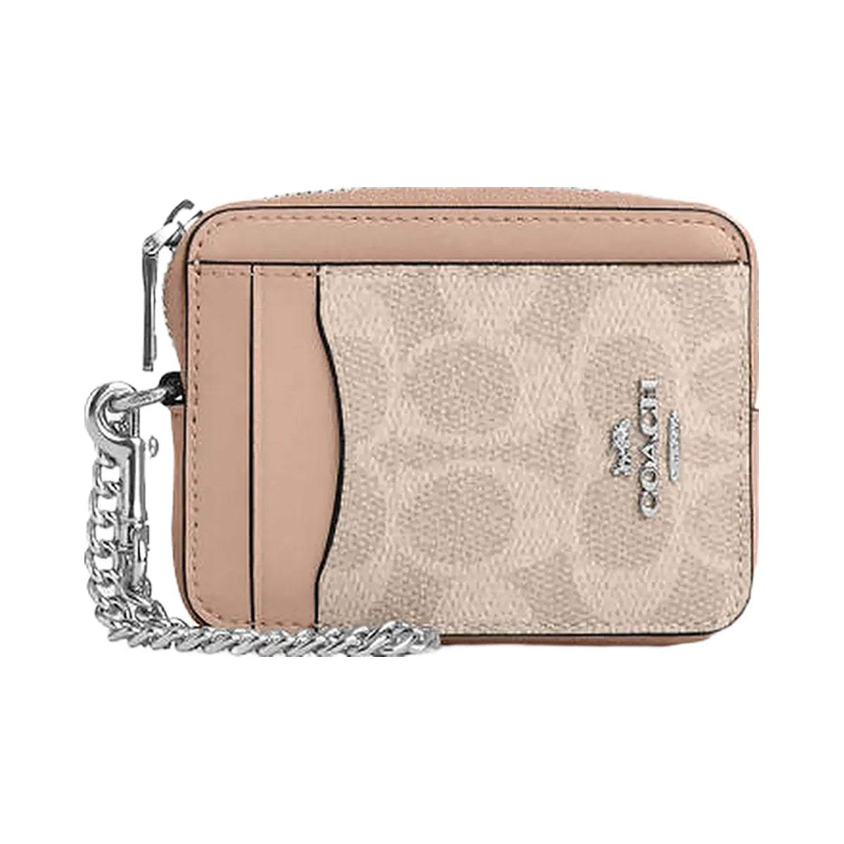Coach Zip Card Case In Signature Canvas Signature Canvas-Silver-Sand-Taupe