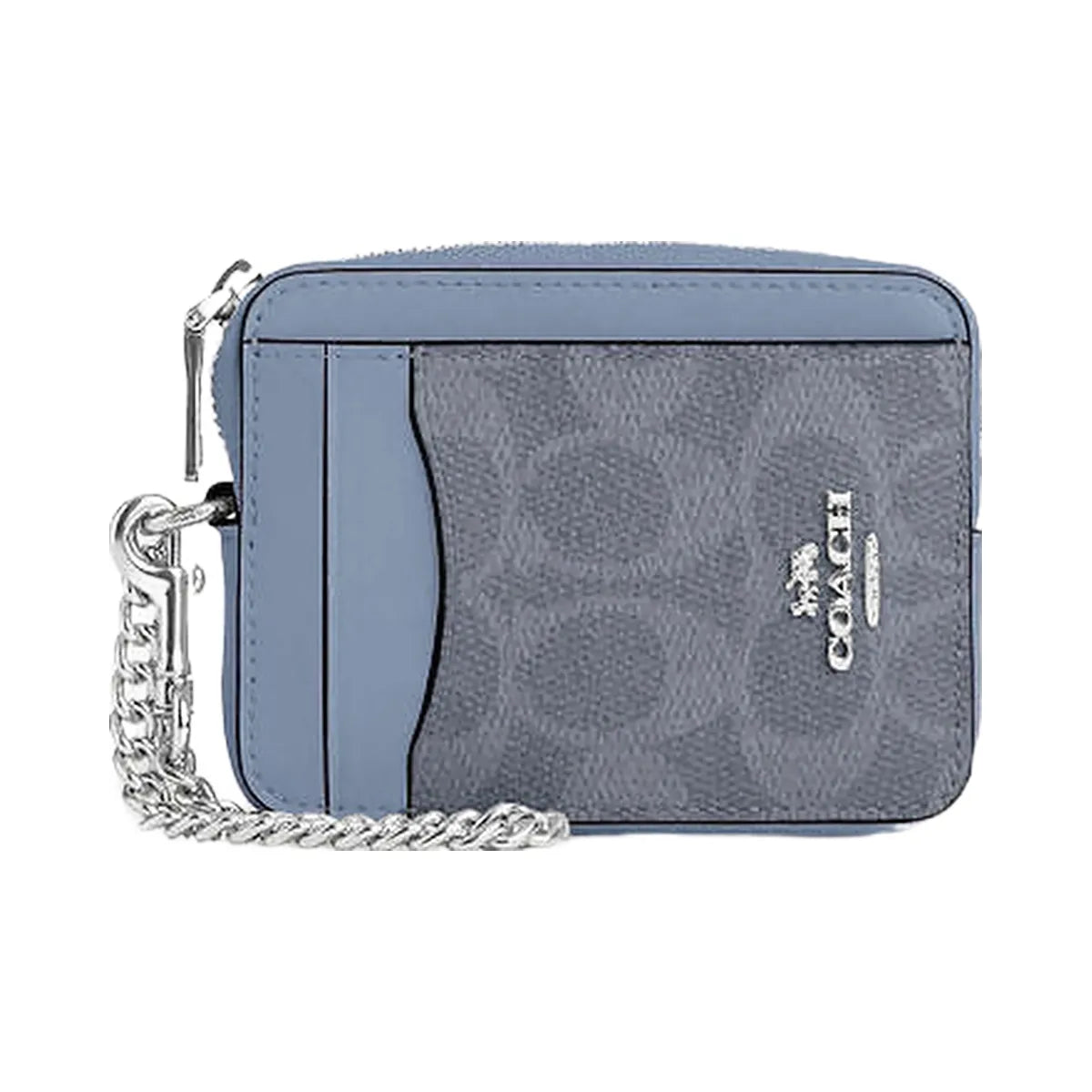 Coach Zip Card Case In Signature Canvas Signature Canvas-Silver-Chambray
