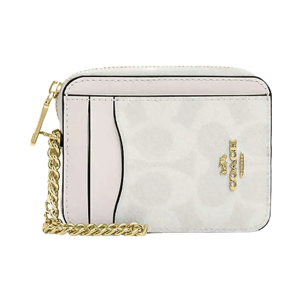 Coach Zip Card Case In Signature Canvas Signature Canvas-Gold-White-Chalk