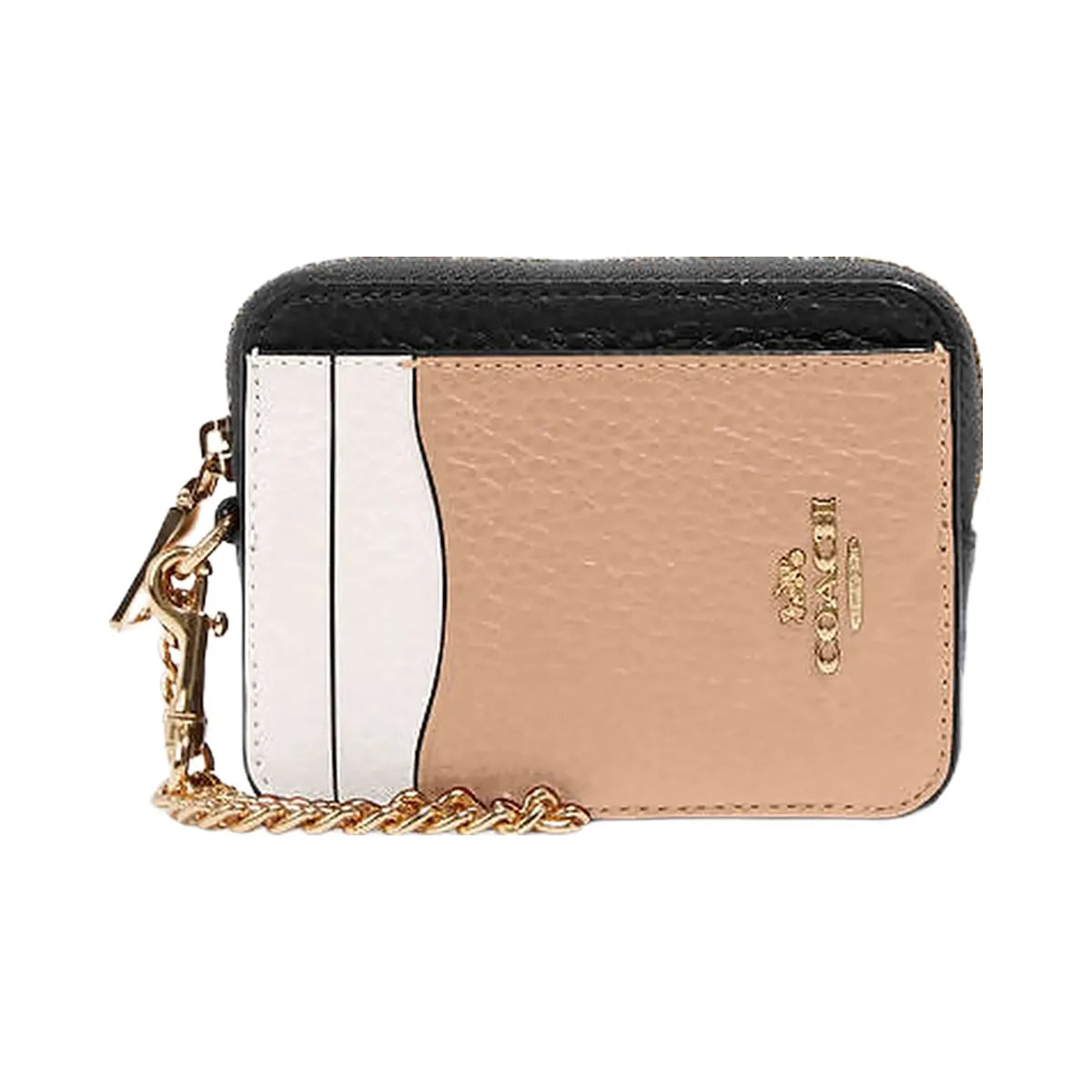 Coach Zip Card Case In Colorblock Leather-Gold-Chalk Multi