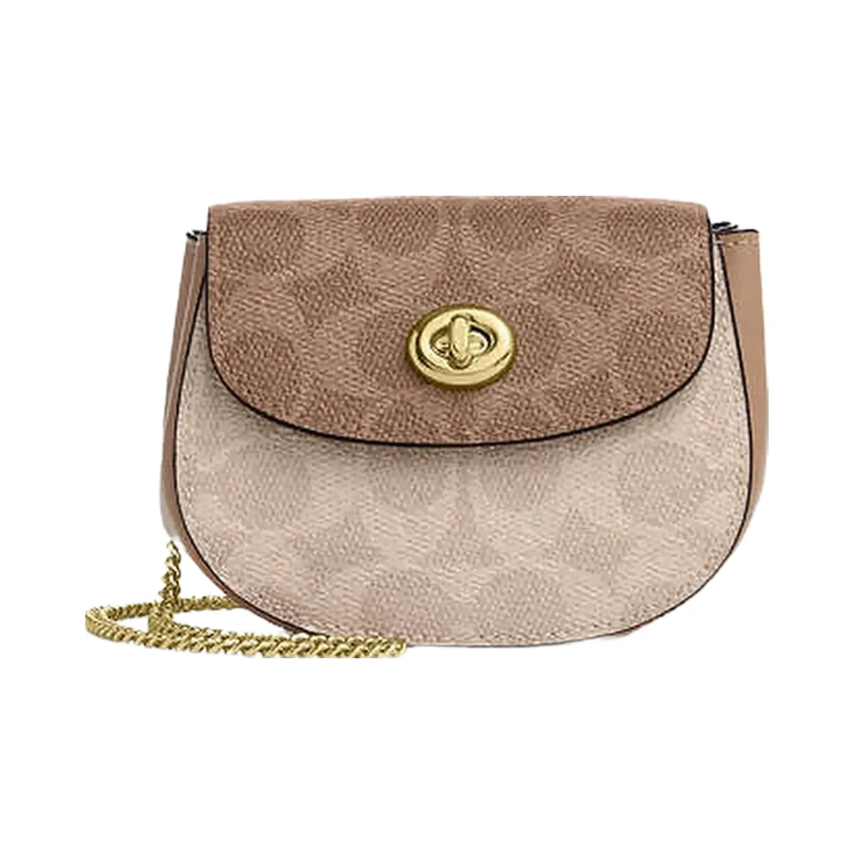 Coach Turnlock Card Case In Blocked Signature Canvas Signature Canvas-Gold-Sand-Tan