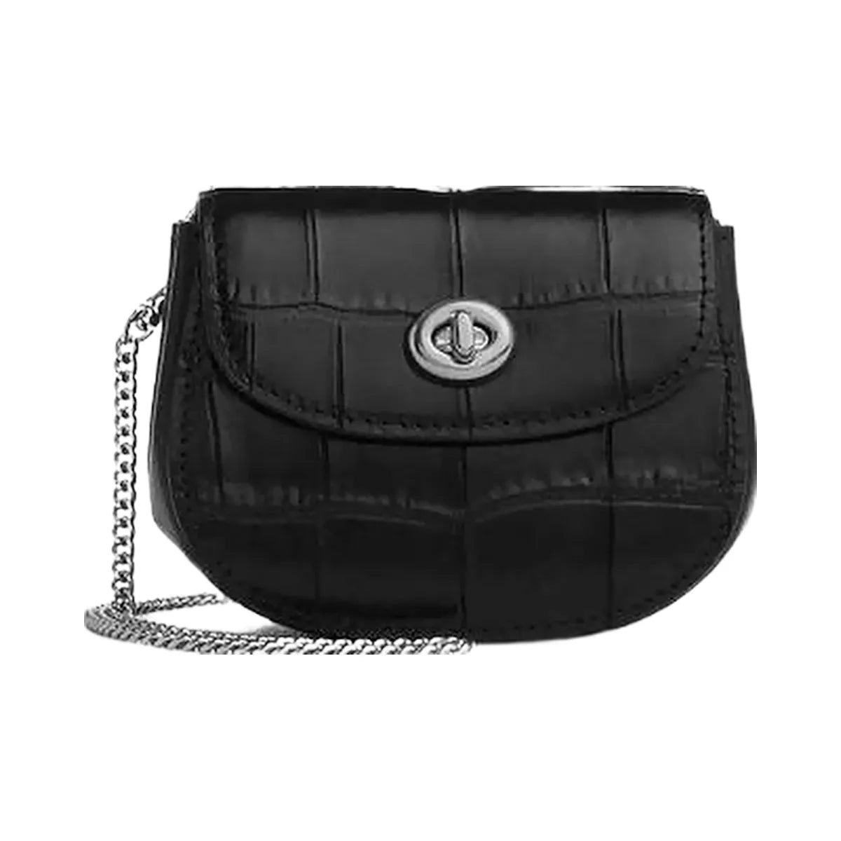 Coach Turnlock Card Case Novelty Leather-Silver-Black