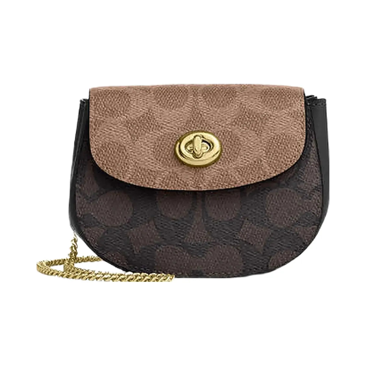 Coach Turnlock Card Case In Blocked Signature Canvas Signature Canvas-Gold-Walnut-Tan