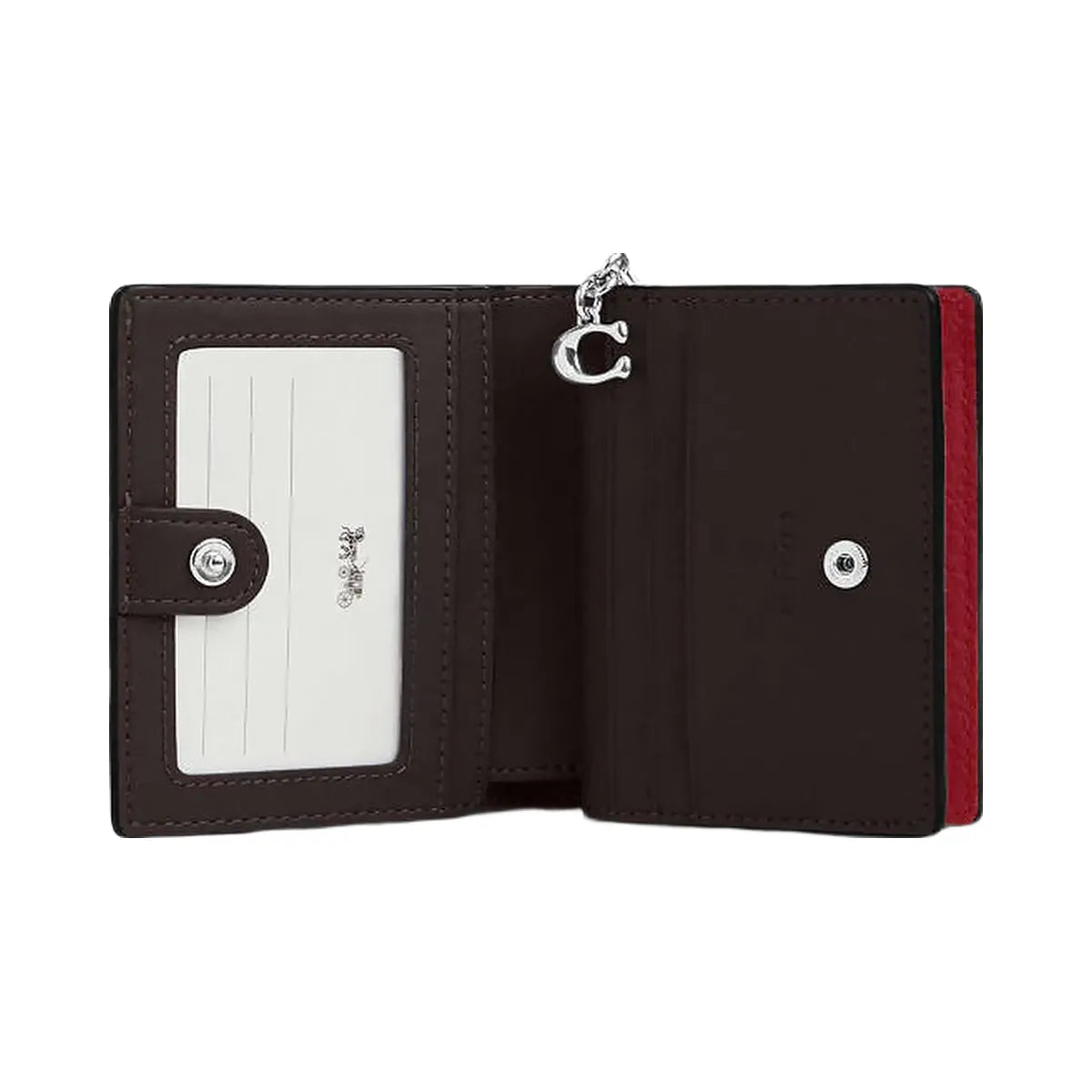 Coach Snap Wallet Pebbled Leather-Silver-Dark Cardinal