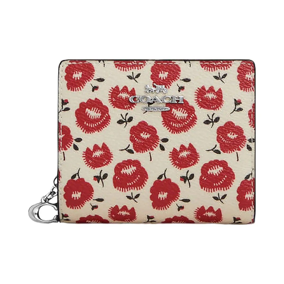Coach Snap Wallet With Floral Print Silver-Chalk-Black Multi