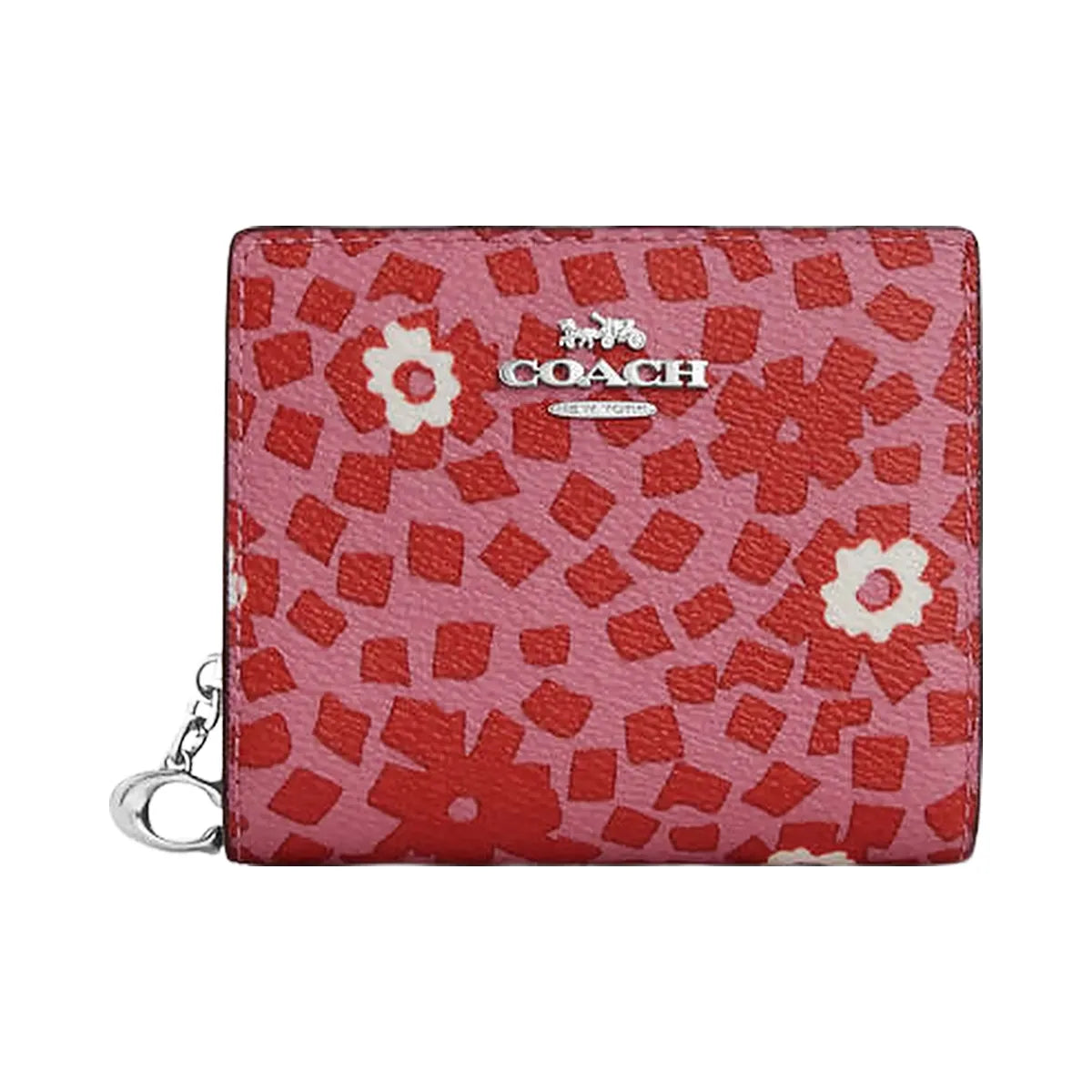 Coach Snap Wallet With Floral Print Silver-Pink Multi