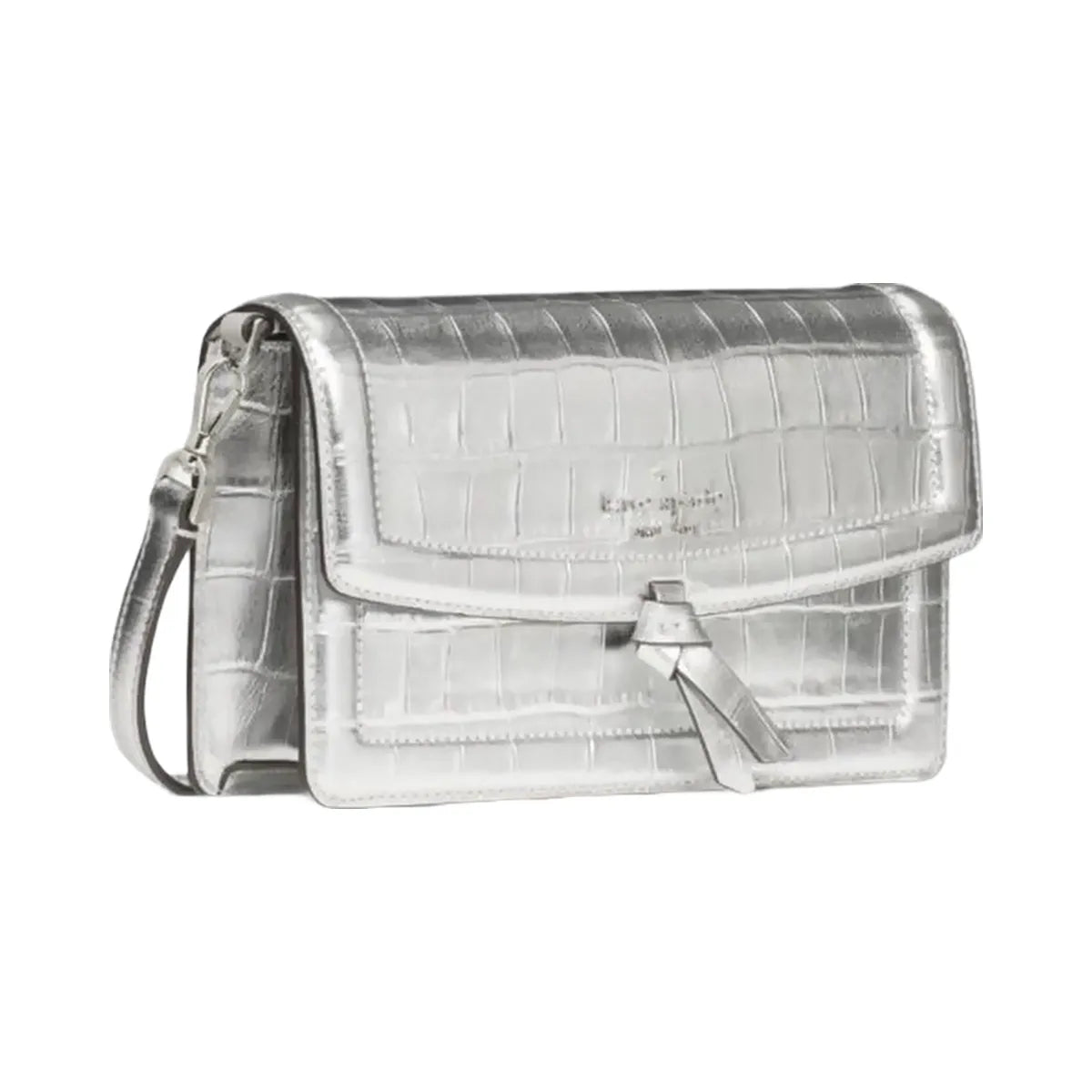Kate Spade Knott Croc Embossed Mini Flap Crossbody Silver