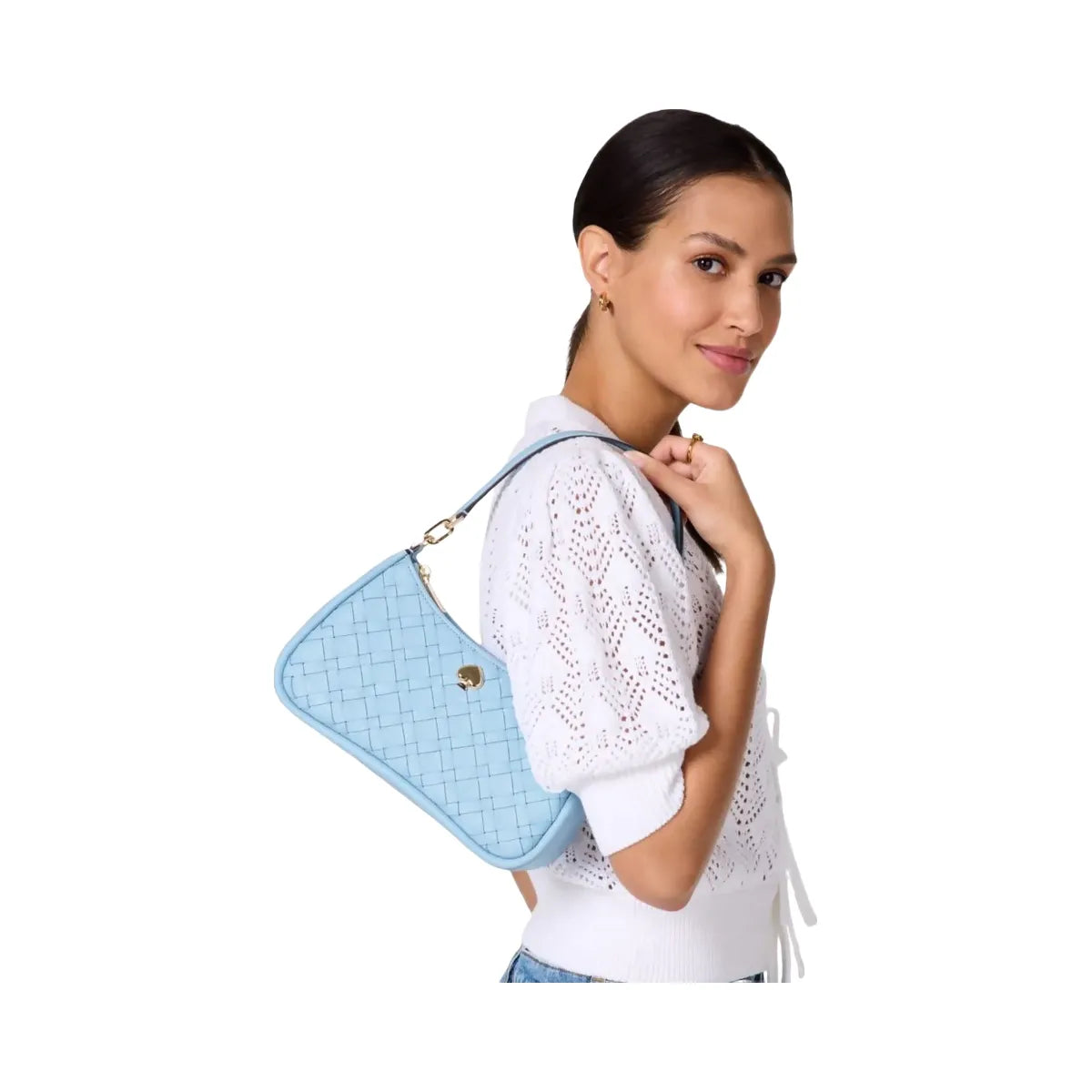 Kate Spade Kayla Woven Leather Small Convertible Shoulder Bag Montauk Blue