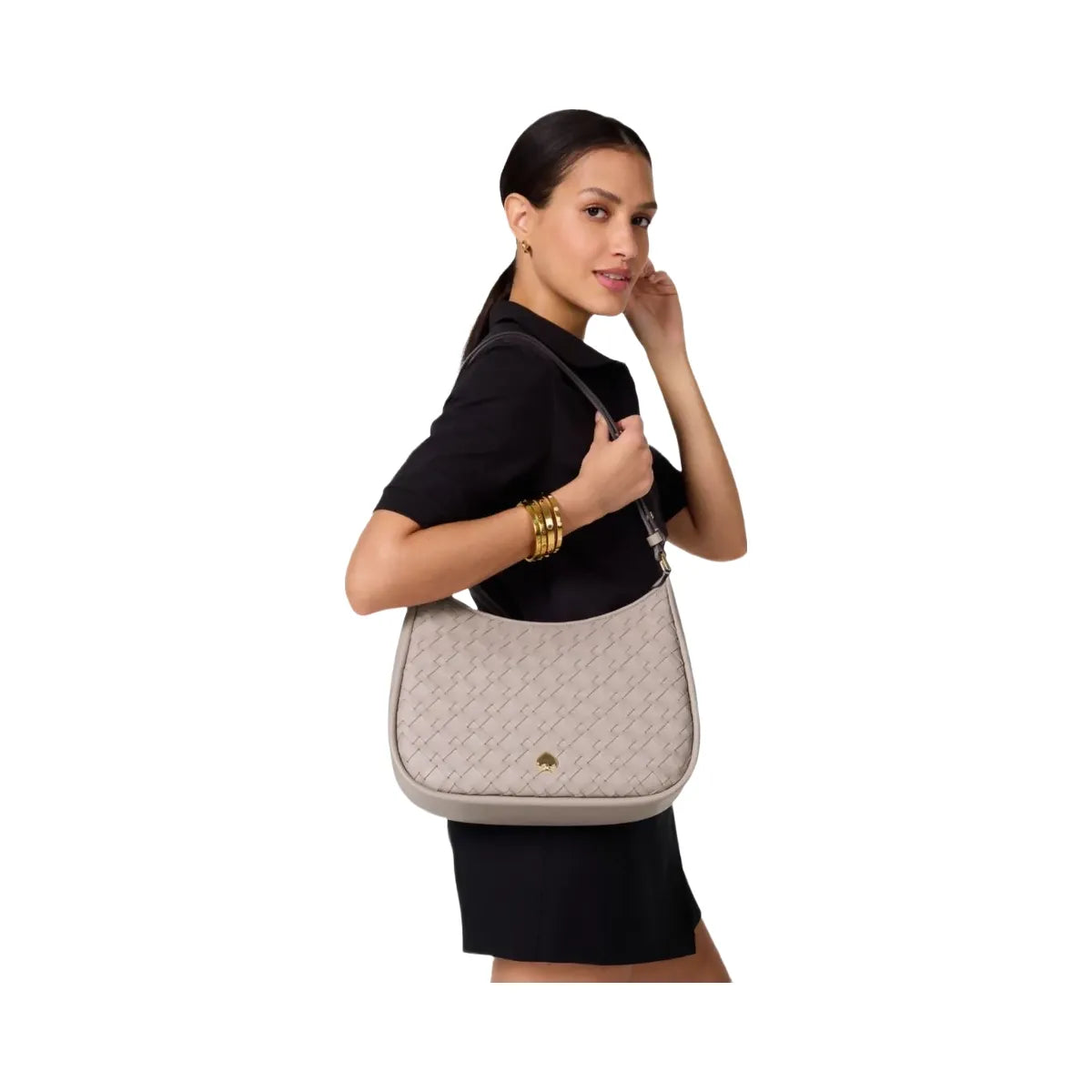 Kate Spade Kayla Woven Leather Large Shoulder Bag Cozy Grey