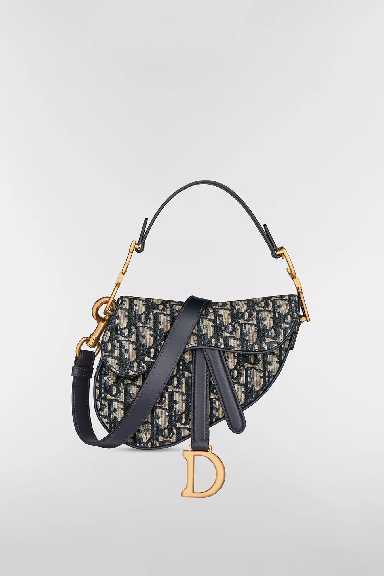 Saddle bag Blue Dior Oblique embroidery