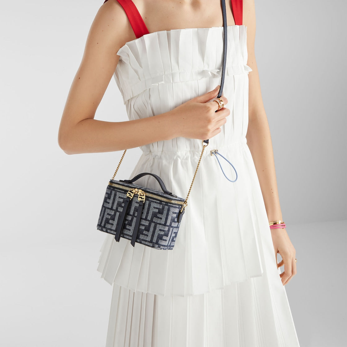 Fendi Vanity Dark blue denim-effect FF jacquard mini-bag