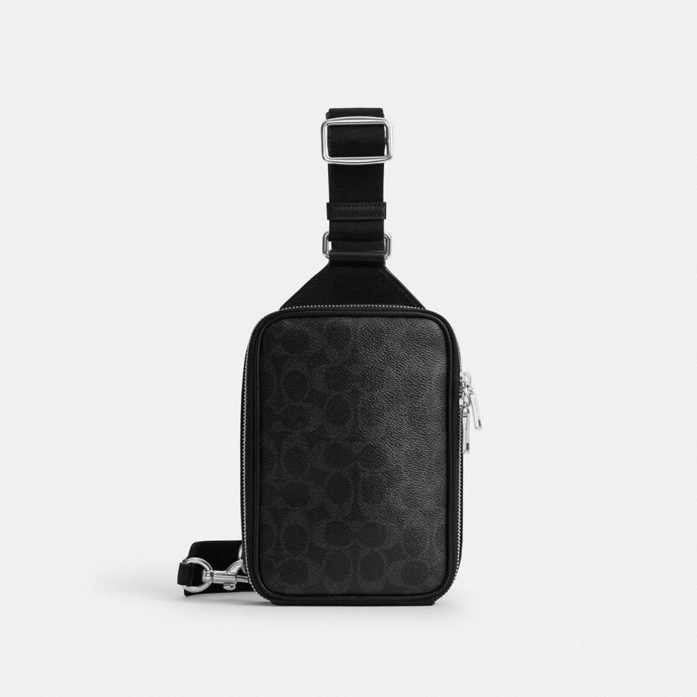 Coach Ray Pack In Signature Canvas Silver Black Signature
