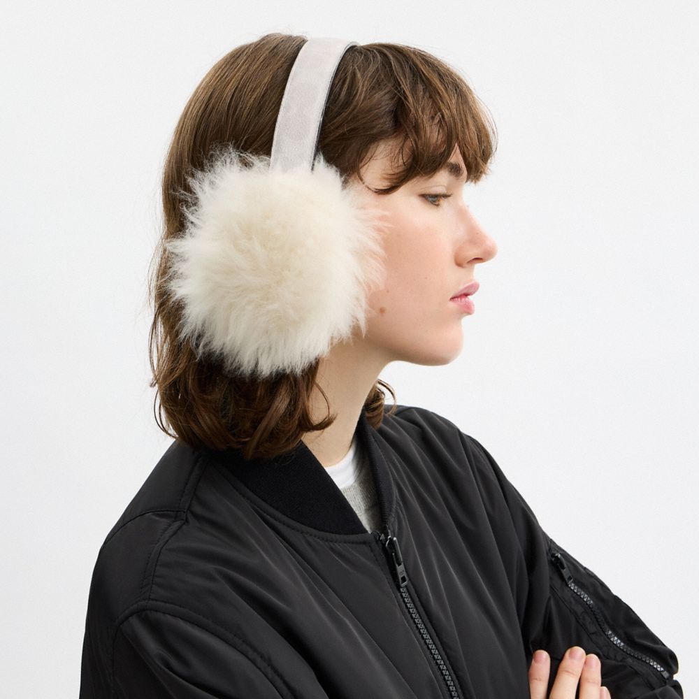 Coach Shearling Earmuffs Off White