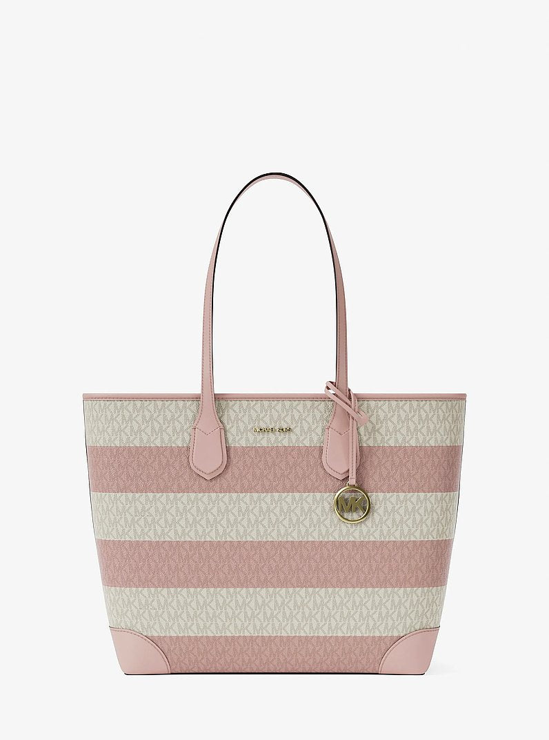 Michael Kors Eva Large Striped Signature Logo Tote Bag Powder Blush