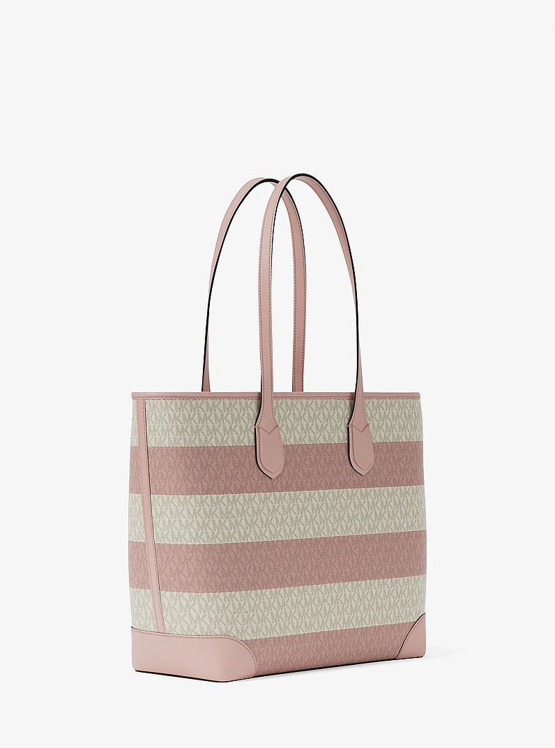 Michael Kors Eva Large Striped Signature Logo Tote Bag Powder Blush