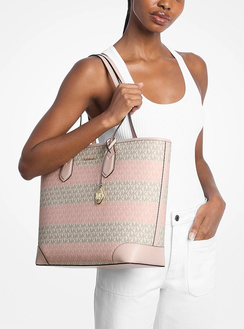 Michael Kors Eva Large Striped Signature Logo Tote Bag Powder Blush