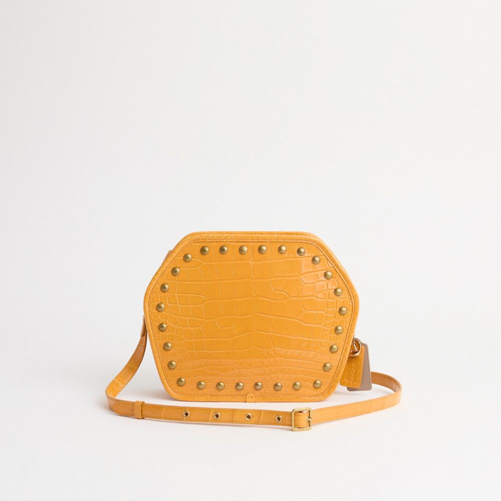 Coach Reloved Zip Geometric Pouch In Alligator Brass Yellow