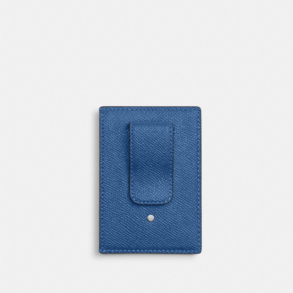 Coach Card Case With Money Clip Silver True Blue