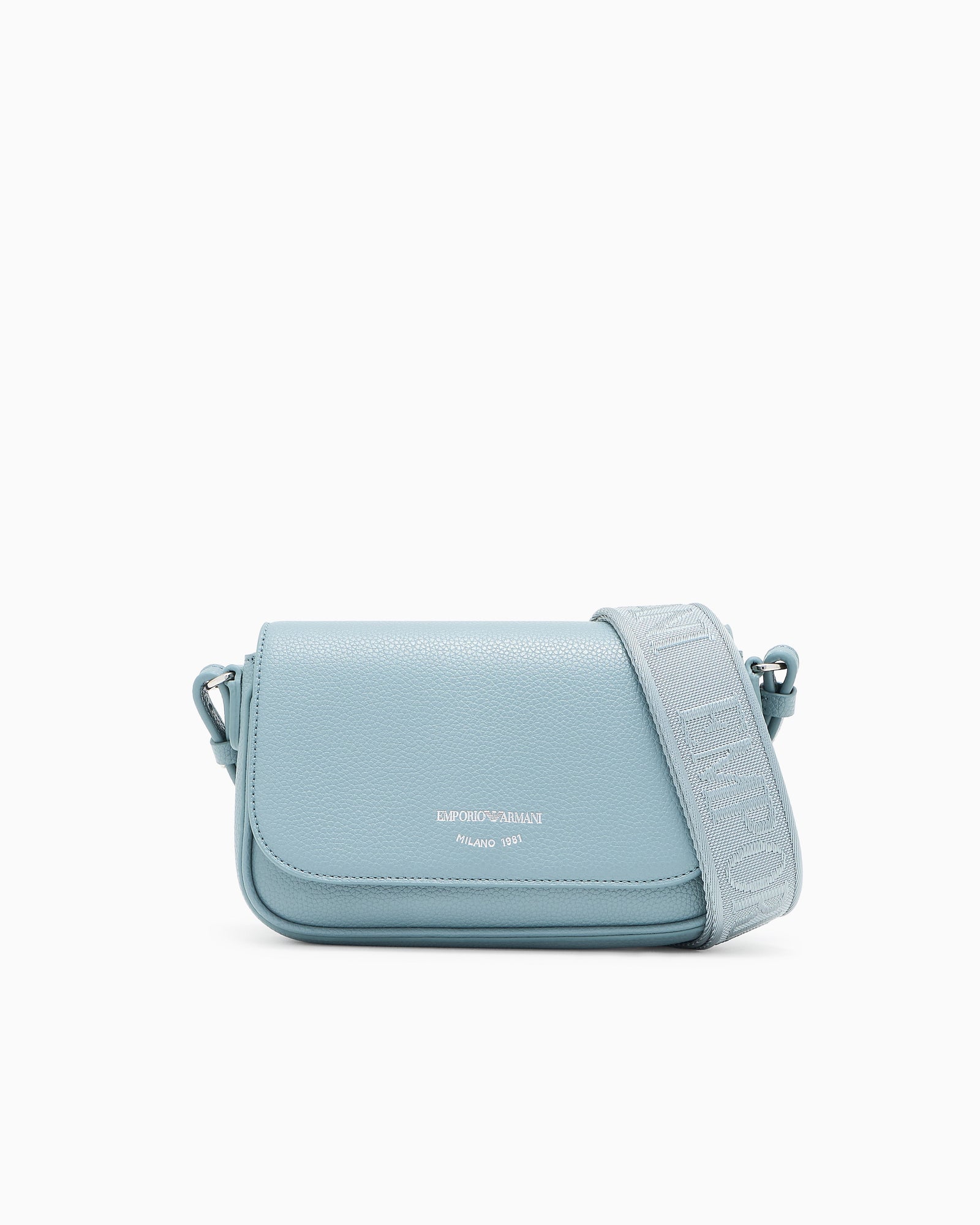 Emporio Armani Wallet on chain with pebbled texture and adjustable strap