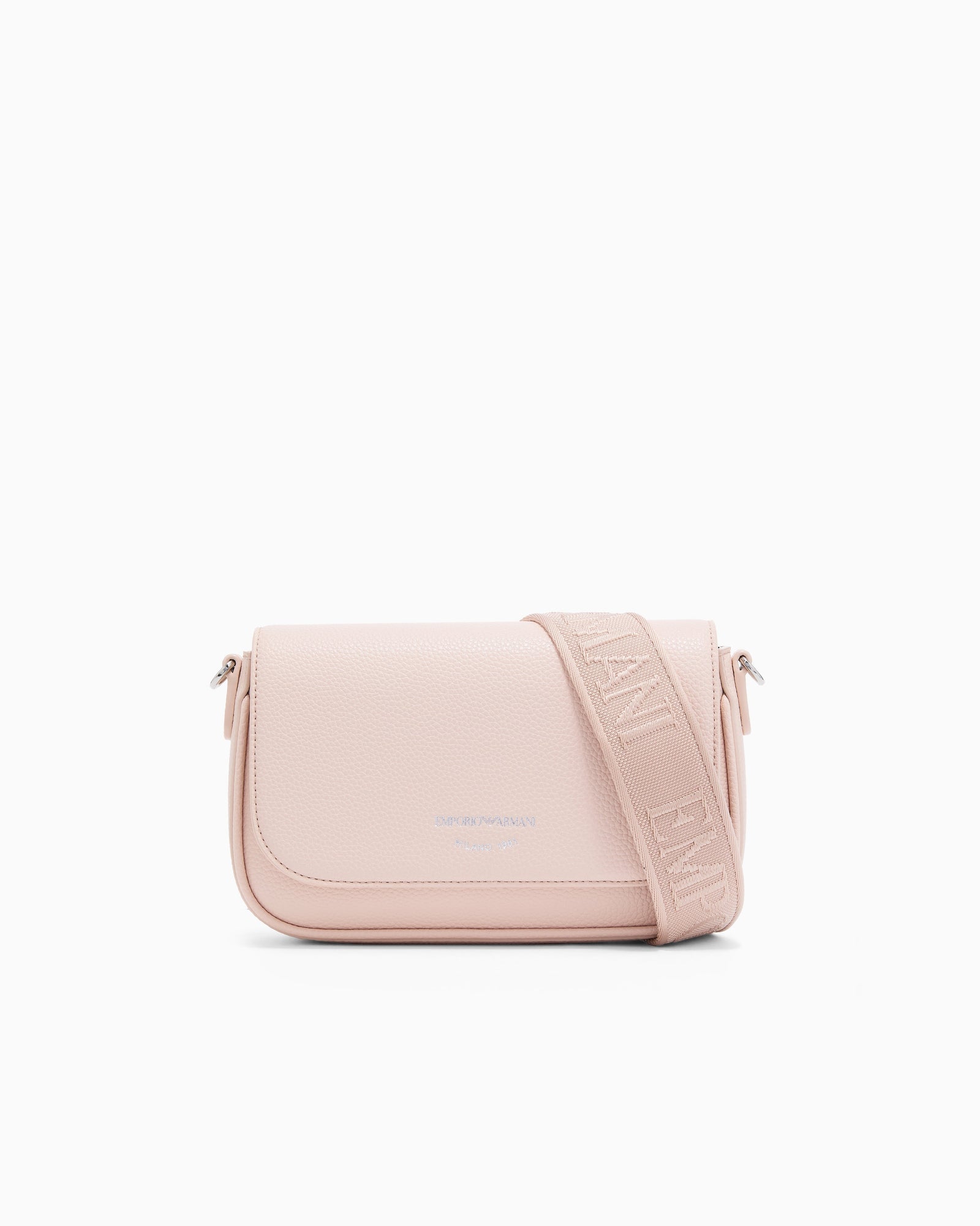 Emporio Armani Wallet on chain with pebbled texture and adjustable strap
