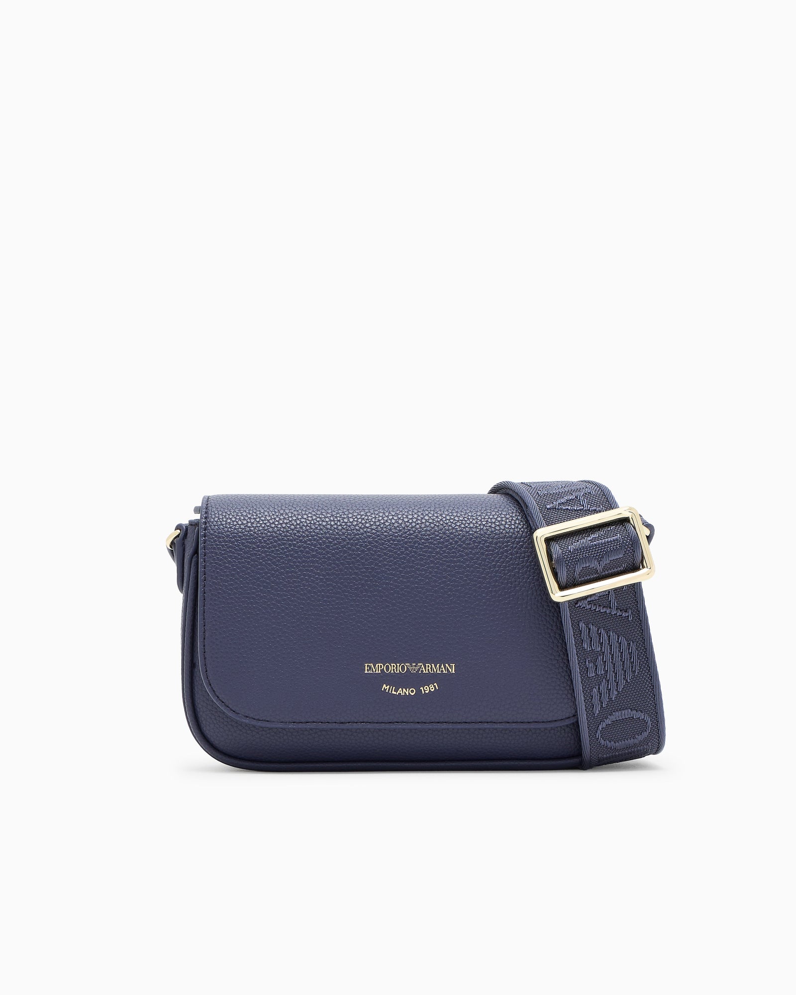 Emporio Armani Wallet on chain with pebbled texture and adjustable strap