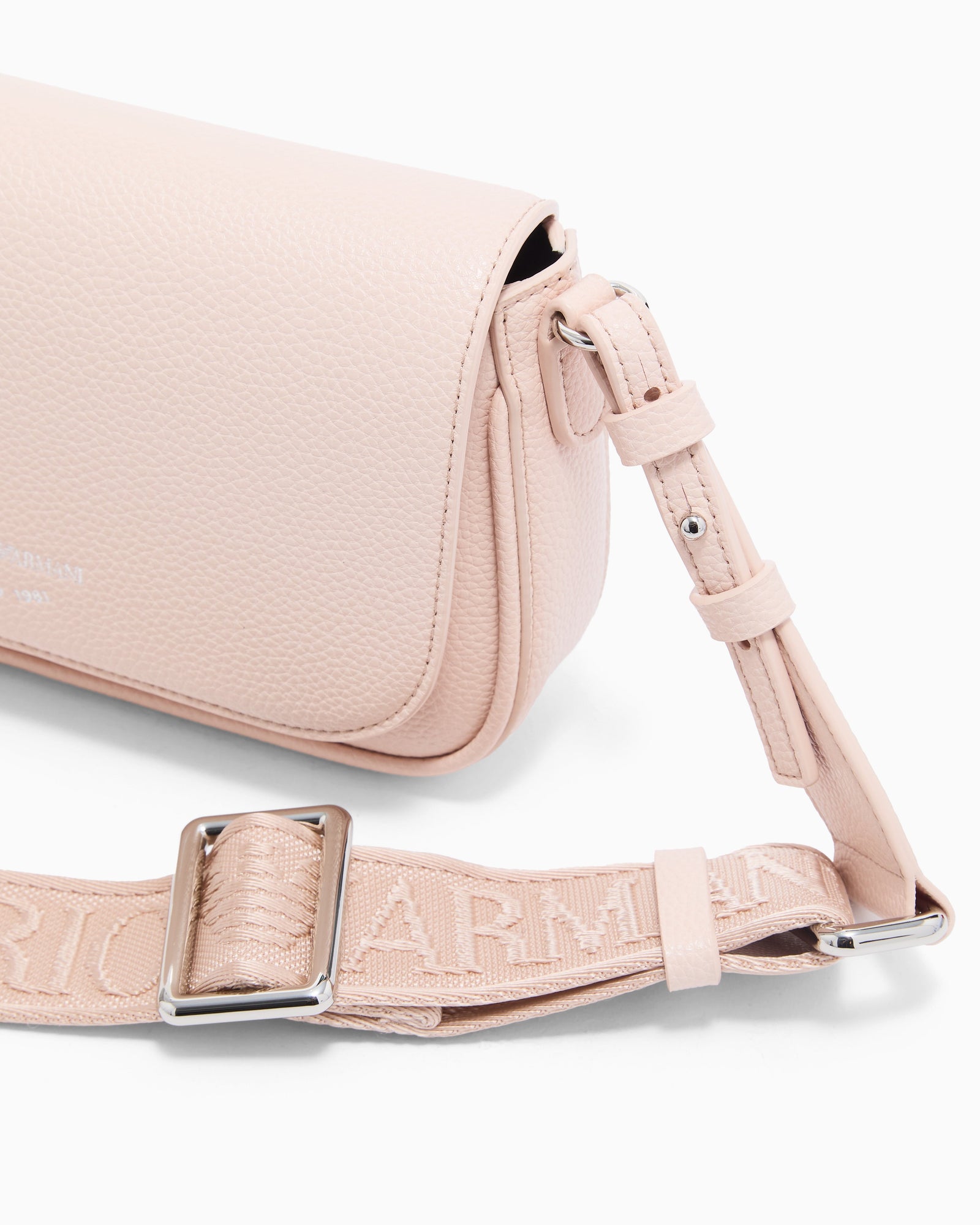 Emporio Armani Wallet on chain with pebbled texture and adjustable strap