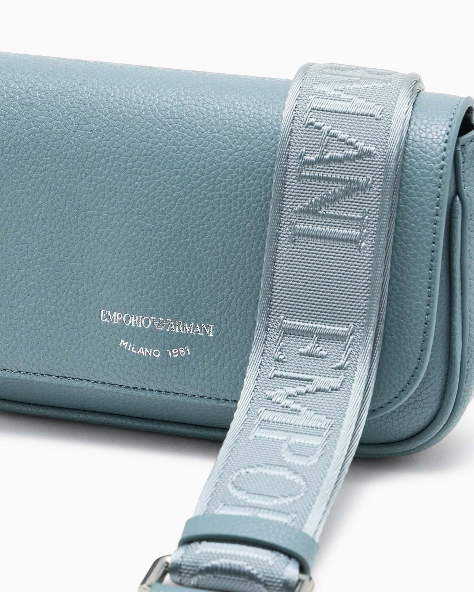 Emporio Armani Wallet on chain with pebbled texture and adjustable strap