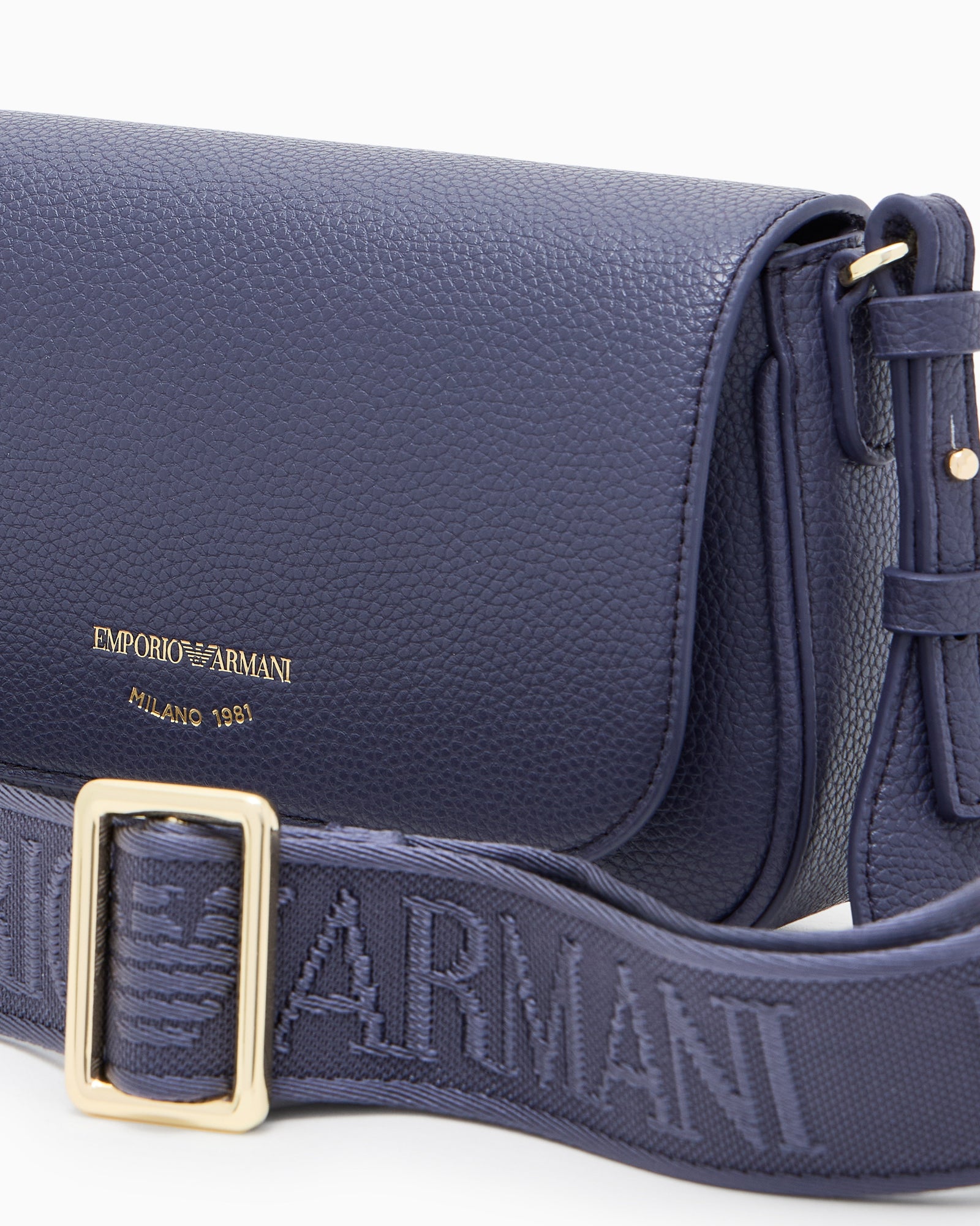 Emporio Armani Wallet on chain with pebbled texture and adjustable strap