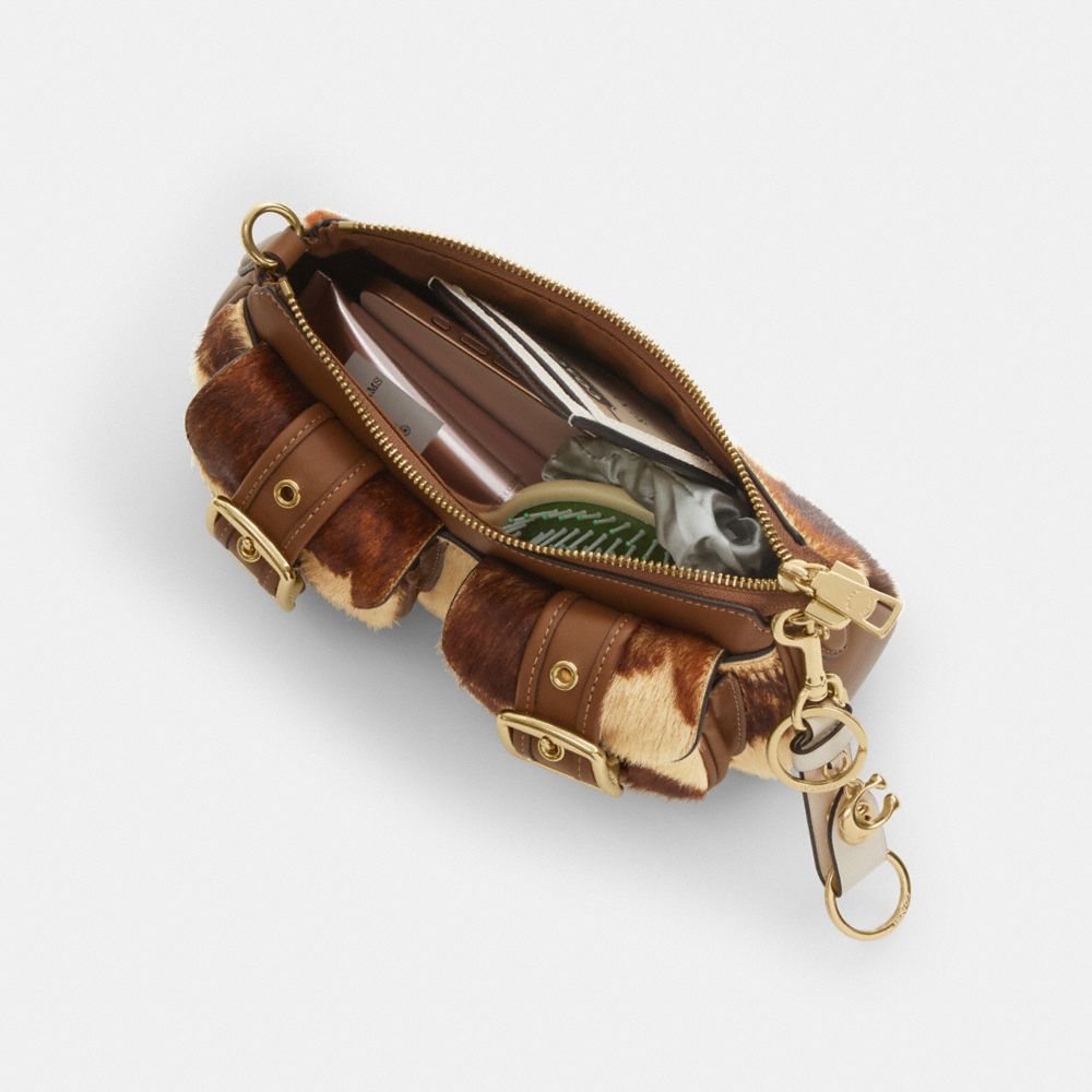 Coach Ashton Shoulder Bag In Haircalf With Cow Print Gold Cow Multi